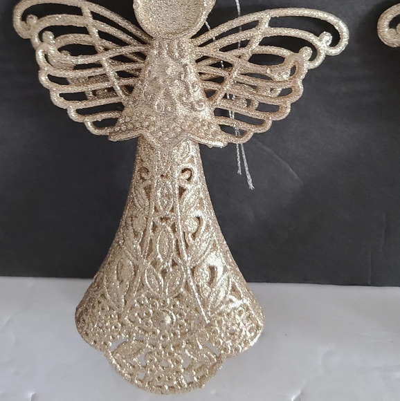 Lot of 2 Christmas tree ornaments Glittered gold Angel  plastic 6 in. - Picture 3 of 8